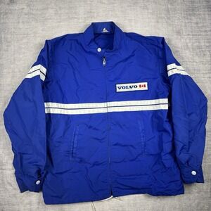 Vtg Volvo Canada Jacket Mens Medium Blue Striped Racing Windbreaker 70s Boxy